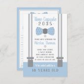 誕生日タイムカプセルカード、ライトブルー、グレー エンクロージャーカード (正面/裏面)