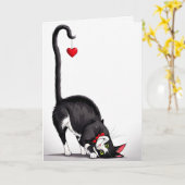 誕生日タキシード猫のダングリングハート カード (黄色い花)