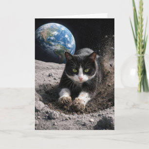 誕生日タキシード猫の月クレーター掘り カード