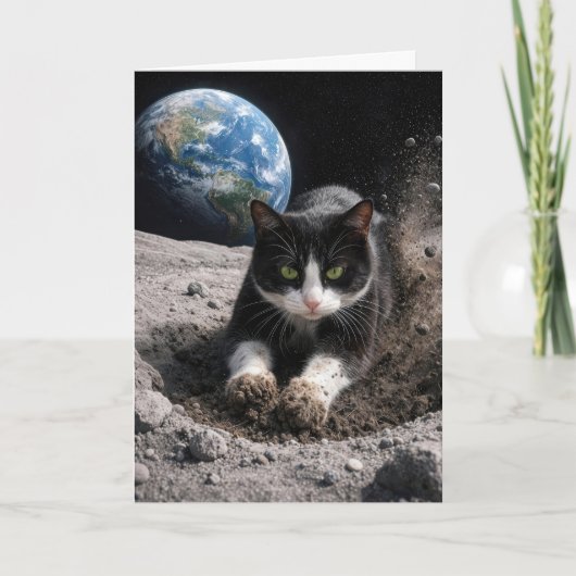 誕生日タキシード猫の月クレーター掘り カード (正面)