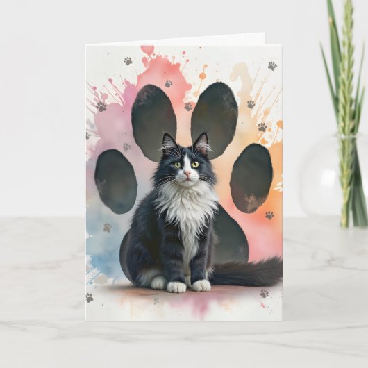 誕生日タキシード猫の足跡デザイン カード (正面)