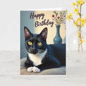 誕生日タキシード猫カード カード (黄色い花)