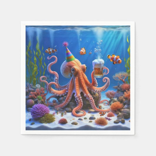 誕生日タコとビール スタンダードカクテルナプキン (正面)