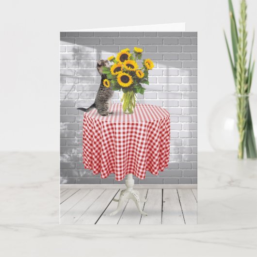 誕生日タビーキャットひまわりブーケ カード (正面)