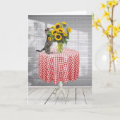 誕生日タビーキャットひまわりブーケ カード (黄色い花)