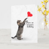 誕生日タビー猫ハート風船 カード (黄色い花)