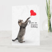 誕生日タビー猫ハート風船 カード (正面)