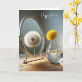 誕生日タンポポ反射の鏡 カード (黄色い花)