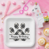 誕生日タータンチェックプレイドポープリントオンホワイト ペーパープレート (パーティー)