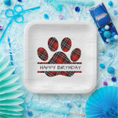 誕生日タータンチェックプレイドポープリント ペーパープレート (パーティー)