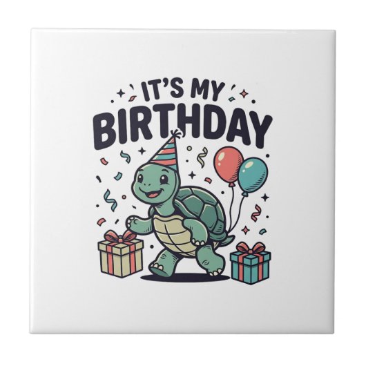 誕生日タートルパーティーベクターデザイン_1 タイル (正面)