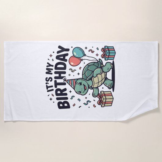 誕生日タートルパーティーベクターデザイン_1 ビーチタオル (正面)
