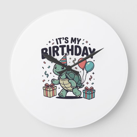 誕生日タートルパーティーベクターデザイン_1 ラージ壁時計 (正面)