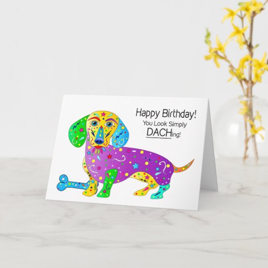 誕生日ダシュンドッグ万華鏡のように千変万化するパターンコレクション カード (黄色い花)