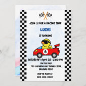 誕生日ダックレースカーボーイレッドレーシングキッズ名 招待状 (正面/裏面)