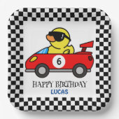 誕生日ダックレースカー赤い男の子の名前 ペーパープレート (正面)