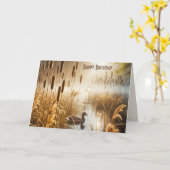 誕生日ダックin霧の池 カード (黄色い花)