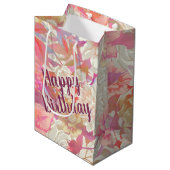 誕生日ダリアおよびバラデザイン ミディアムペーパーバッグ (正面アングル)