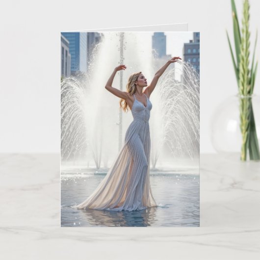 誕生日ダンサーが街の噴水に カード (正面)
