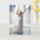 誕生日ダンサーが街の噴水に カード (黄色い花)