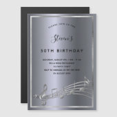 誕生日ダークシルバー音楽ノート招待磁石 マグネット招待状 (正面/裏面)