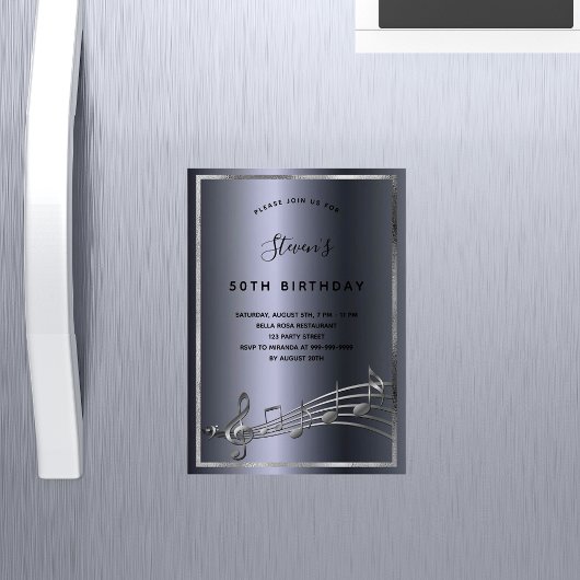 誕生日ダークシルバー音楽ノート招待磁石 マグネット招待状
