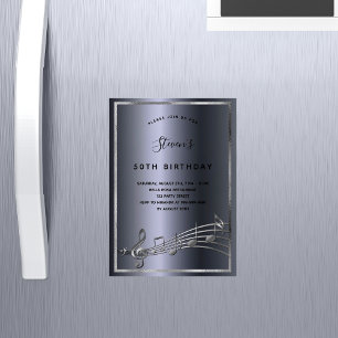誕生日ダークシルバー音楽ノート招待磁石 マグネット招待状