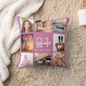 誕生日ダークピンクの写真コラージュの女性 クッション (ブランケット)