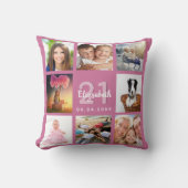 誕生日ダークピンクの写真コラージュの女性 クッション (正面)