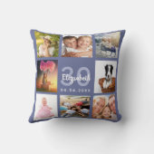 誕生日ダークブルーのフォトコラージュ女性 クッション (裏面)