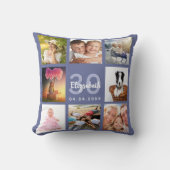 誕生日ダークブルーのフォトコラージュ女性 クッション (正面)