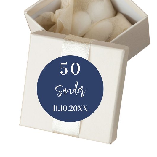 誕生日ダークブルーのホワイトスクリプトミニマル ラウンドシール