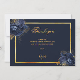 誕生日ダークブルー金ゴールド写真男達 サンキューカード