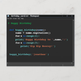 誕生日ダークモードのメモ帳コンピュータープログラマ ポストカード
