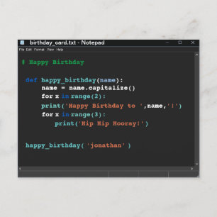 誕生日ダークモードのメモ帳コンピュータープログラマ ポストカード
