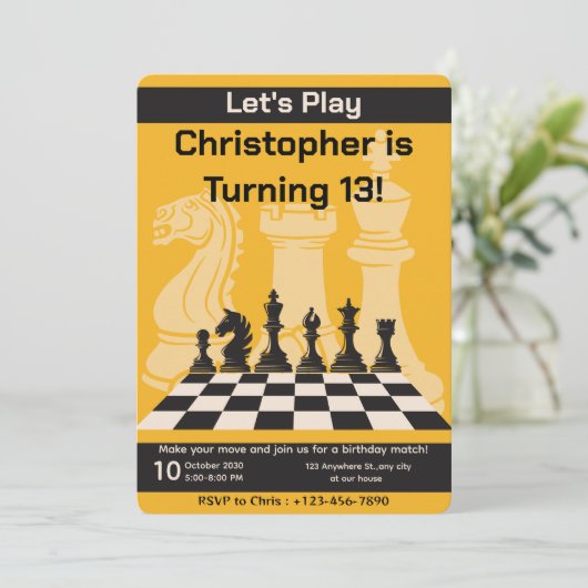 誕生日チェスパーティの招待状おもしろいゲームテーマ 招待状 (スタンド正面)