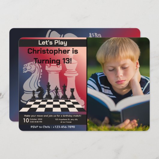 誕生日チェスパーティの招待状カスタマイズ画像 招待状 (正面/裏面)