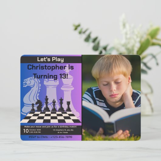誕生日チェスパーティの招待状パーソナライズされた写真 招待状 (スタンド正面)