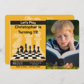 誕生日チェス招待状ゲームテーマ付き写真 招待状 (正面/裏面)