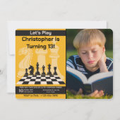 誕生日チェス招待状ゲームテーマ付き写真 招待状 (正面)
