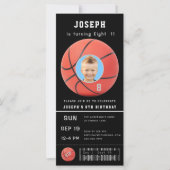 誕生日チケットブラックフォトベースボール招待状 (正面)