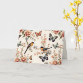 誕生日チノワズリーバードアンドバタフライ調和 カード (黄色い花)