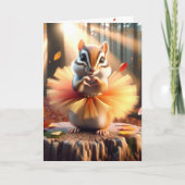 誕生日チムンク木の切り株にツツを着る カード (正面)