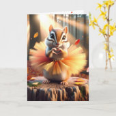 誕生日チムンク木の切り株にツツを着る カード (黄色い花)