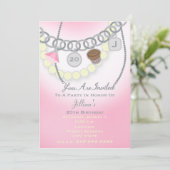 誕生日チャームブレスレット&パールジュエリー招待状 招待状 (スタンド正面)