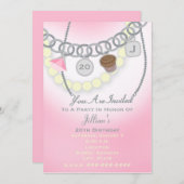 誕生日チャームブレスレット&パールジュエリー招待状 招待状 (正面/裏面)