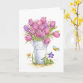 誕生日チューリップペールグリーティングカード カード (黄色い花)