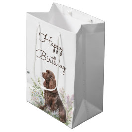 誕生日チョコレートコッカースパニエル犬 ミディアムペーパーバッグ