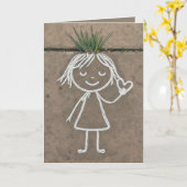 誕生日チョークアートガールとハート カード (黄色い花)