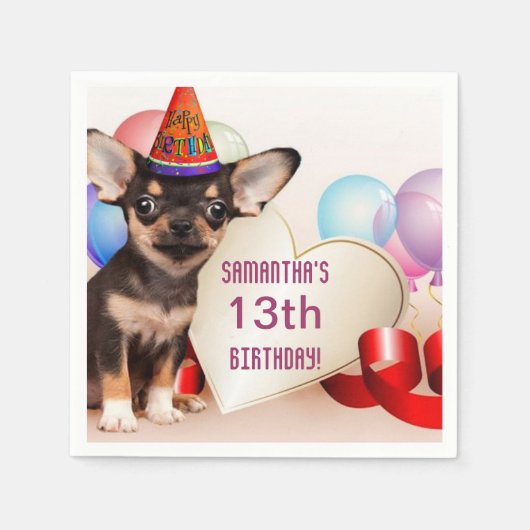 誕生日チワホアドッグ紙ナプキン スタンダードカクテルナプキン (正面)